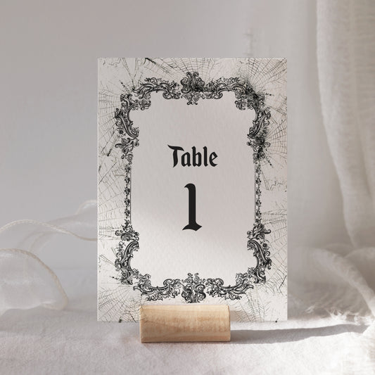 Goth spider web wedding table numbers
