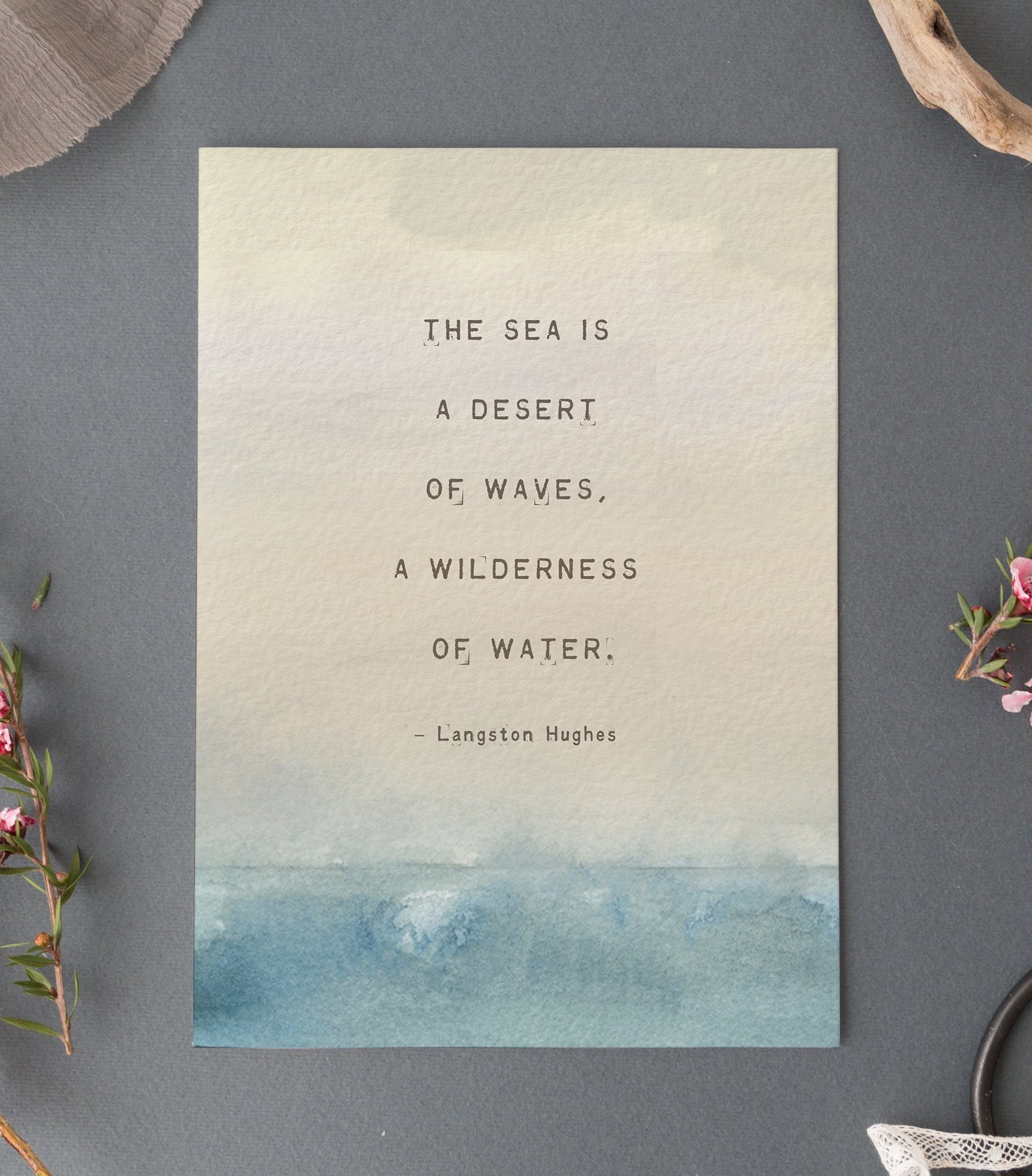 Langston Hughes poetry art "The Sea is a Desert of Waves..." nature wall art