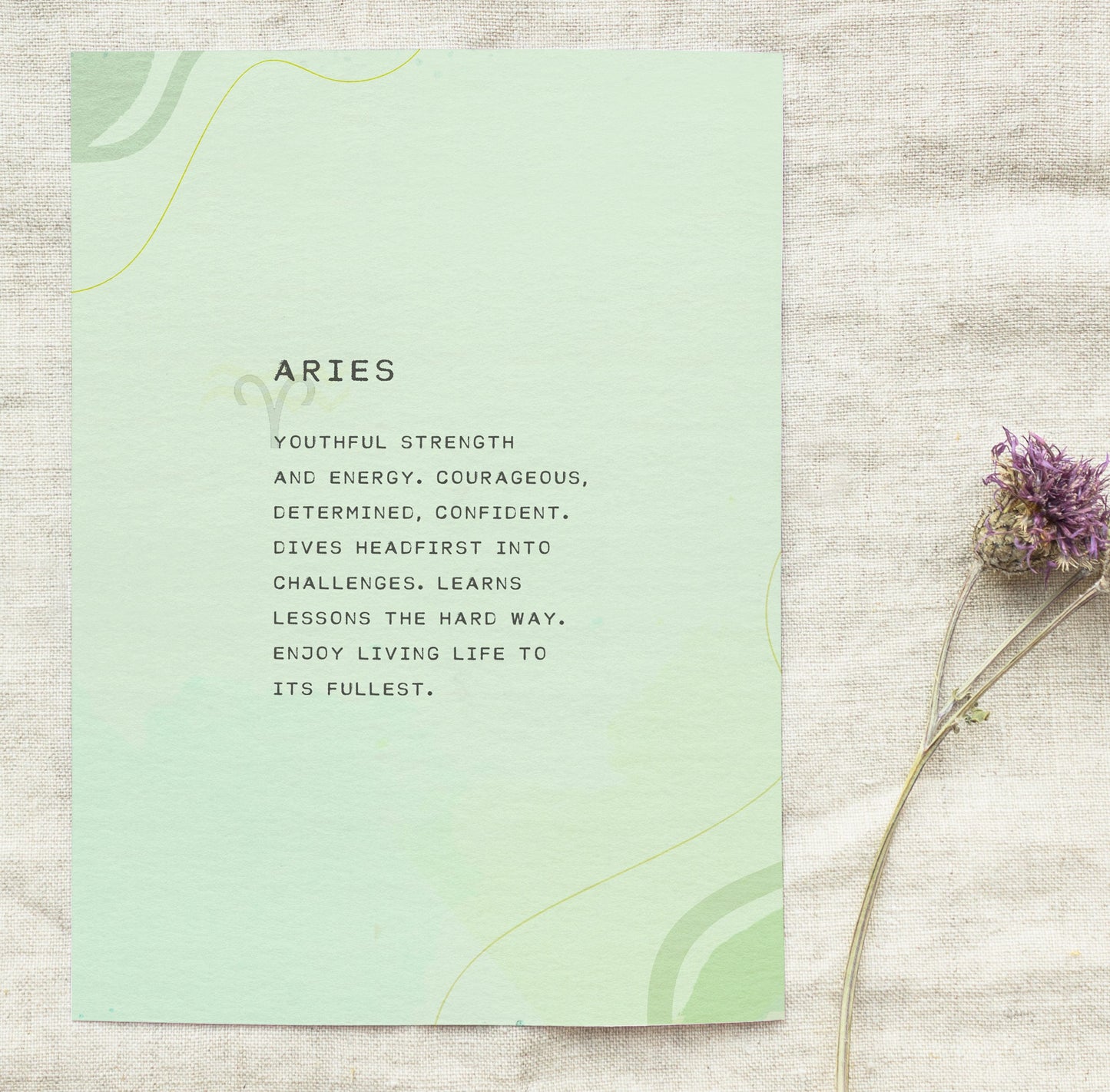 Aries zodiac art with quote