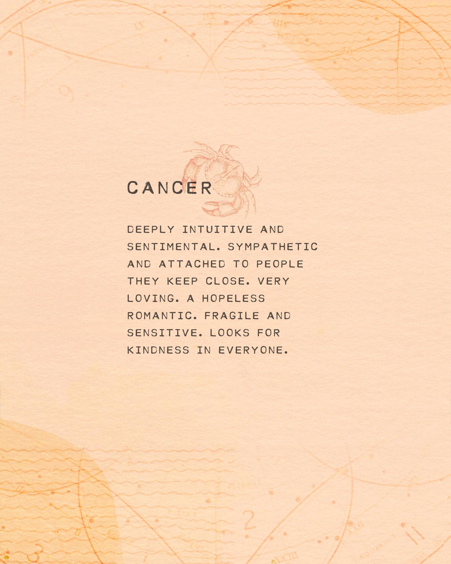 Cancer zodiac art print. Birthday gift idea for the astrology sign