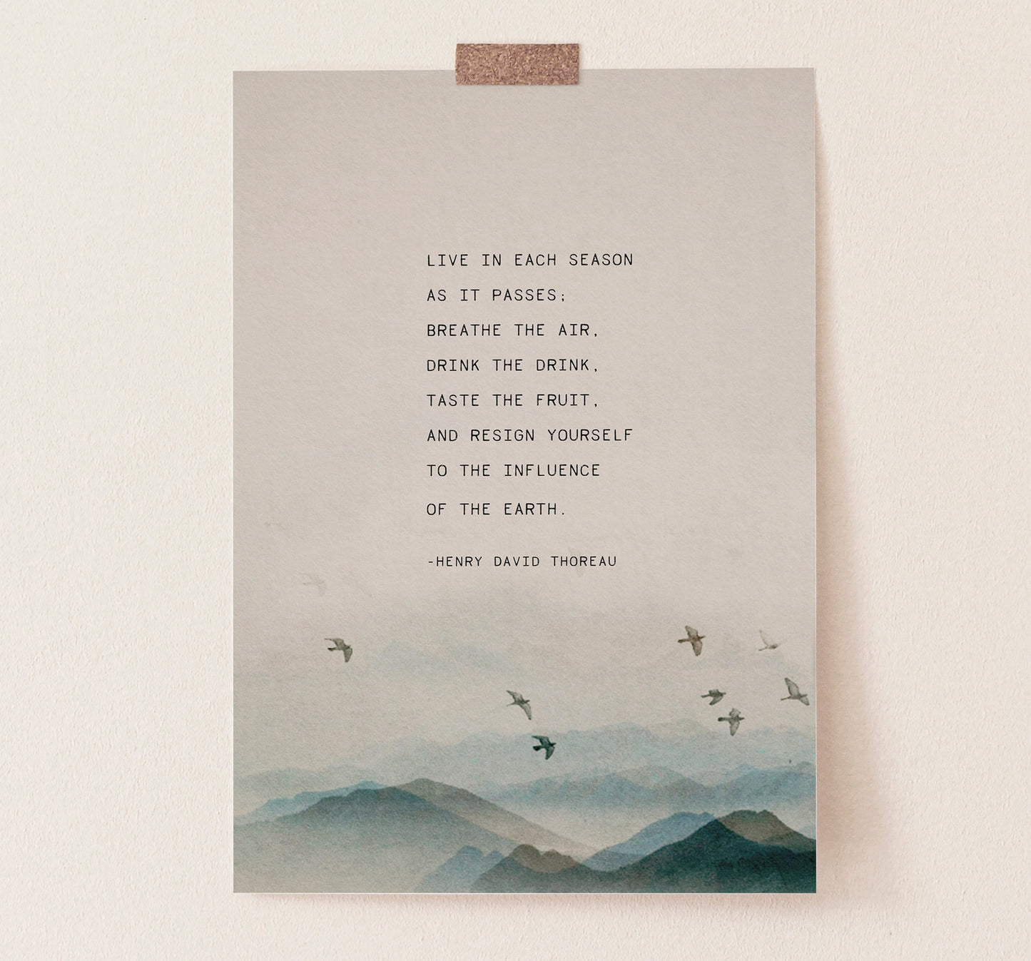 Henry David Thoreau quote from Walden "Live in each season as it passes..." nature wall decor