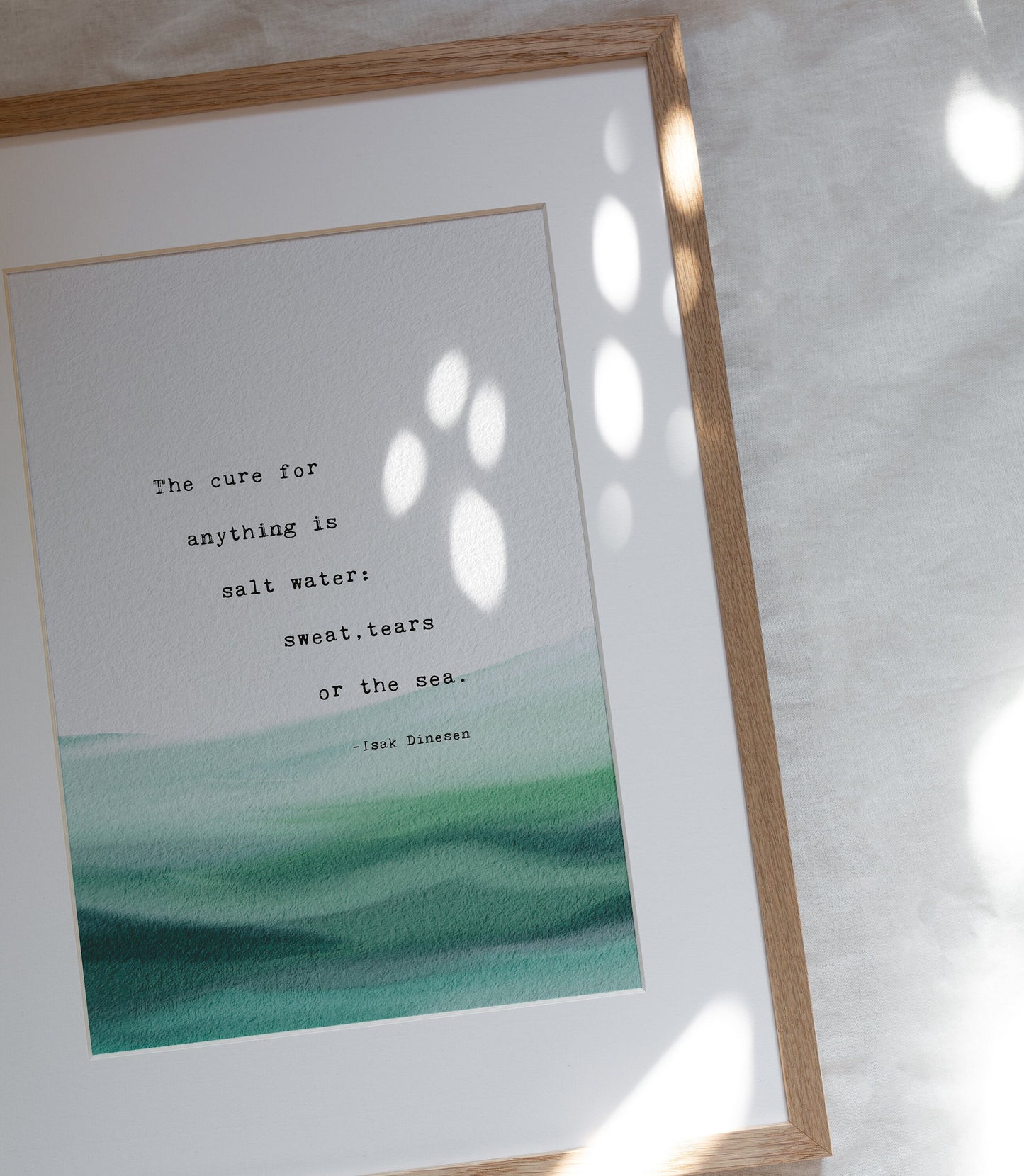 "The cure for anything is salt water" quote by Isak Dinesen. Watercolor wall art.